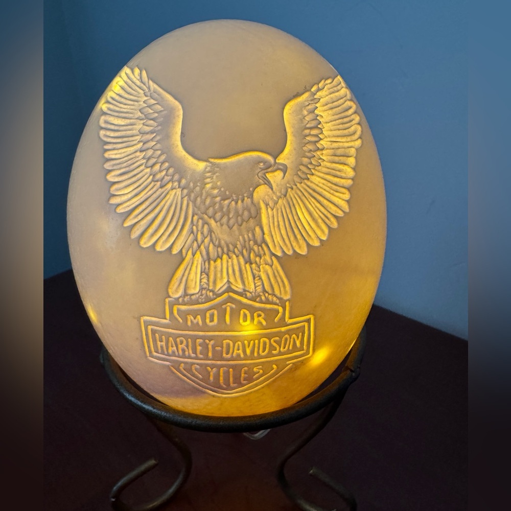 Harley Davidson Carved Ostrich Egg